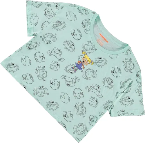 Vista 6 de Nickelodeon Camisa de moda de los años 90 de Rugrats Angelica y Reptar Allover Crop Top Skimmer Tee