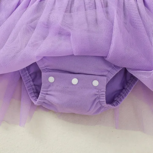 Vista 6 de Conjunto de mameluco de manga con volantes para bebé, para recién nacido, falda tutú sólida, conjunto con diadema