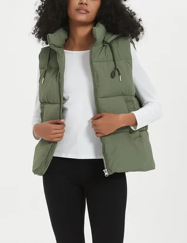 Vista 2 de Flygo Chaleco acolchado de invierno para mujer, cuello alto, con cremallera, acolchado, sin mangas, con bolsillos