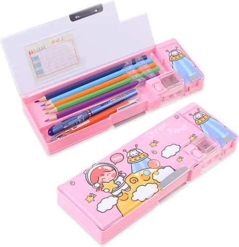 Vista 9 de Estuche de Lápices Multifuncional Emergente para Niñas y Niños, Lindo Organizador de Caja de Bolígrafos de Dibujos Animados con Sacapuntas, Horario