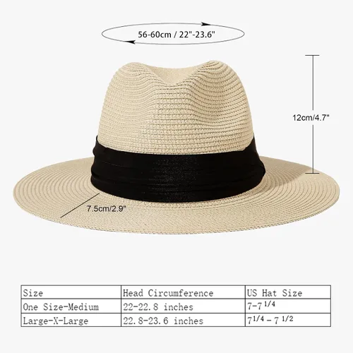 Vista 2 de Lanzom - Sombrero de paja playero para mujer, de ala ancha, plegable, estilo Fedora, UPF50+