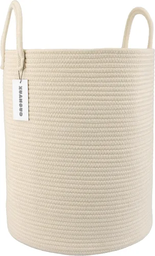 Vista 8 de XUANGUO - Cesta de lavandería de cuerda de algodón, cesta tejida de almacenamiento para ropa, cesta de mimbre para sala de estar, dormitorio, cesta