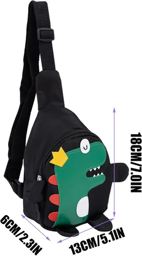Vista 5 de Bolso bandolera para niños pequeños de dibujos animados de dinosaurios, bolso de hombro, monedero, mochila de cintura de nailon para niños de 1 a 5