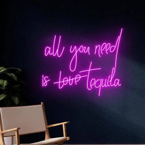 Vista 2 de Letrero de neón con texto en inglés «All You Need Is Tequila» de 23 pulgadas, para decoración de pared para el hogar, bar, pub, club