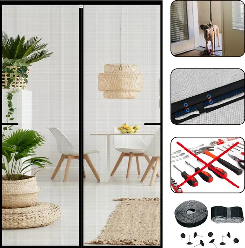 Vista 8 de CHIYUNS Puerta de Pantalla de Malla con Cierre Magnético 30 x 80 pulgadas, Mosquitera de Fibra de Vidrio Autocerradura con Imán para Puertas