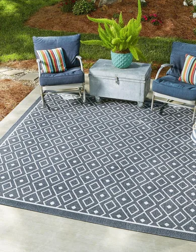 Vista 22 de Unique Loom Outdoor Trellis Collection - Alfombra de área Kafes (2 x 6 pies 1 pulgada, gris/marfil)