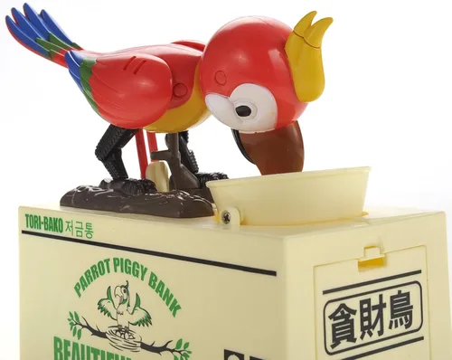 Vista 5 de PowerTRC Parrot - Banco de monedas Caja de ahorros interactiva para niños y adultos Bonita bolsa de dinero para niños y niñas Idea de regalo