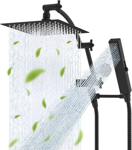 Vista 11 de Hibbent Cabezal de ducha de lluvia de 8 pulgadas de metal completo Certificado CUPC, Combo de cabezal de ducha doble, varita de ducha manual de alta