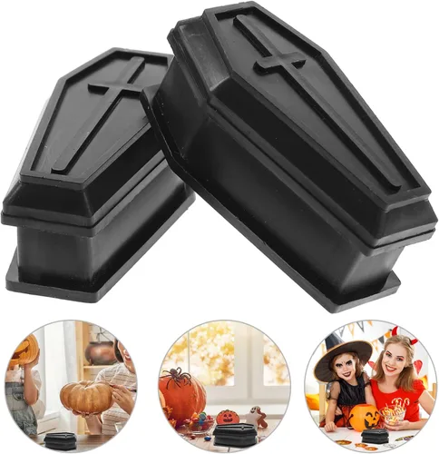 Vista 8 de IMIKEYA 2 piezas de ataúd negro modelo casa embrujada de plástico ataúd broma accesorios para decoración punk de Halloween