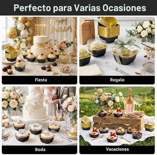 Vista 6 de EUSOAR - Tazas para cupcakes con tapas, 8 onzas, 50 unidades de flan de postres desechables, 3.5 x 2.7 x 1.6 pulgadas con tapas, postres de papel