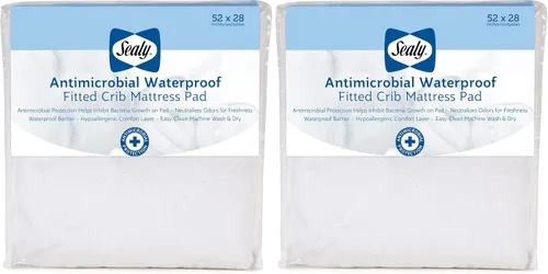 Vista 4 de Sealy Baby Allergy Protect - Protector de colchón para cuna infantil impermeable y antimicrobiano, duradero, cómodo y lavable a máquina y apto