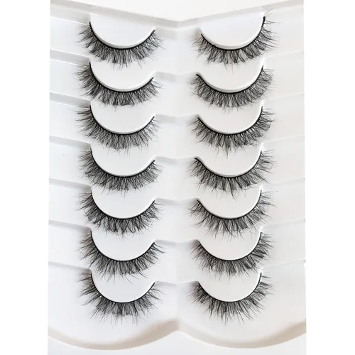 Vista 59 de Pooplunch - Pestañas postizas estilo ojo de gato, extensión de volumen 8D natural, finas, cortas, de visón sintético, tiras de pestañas postizas