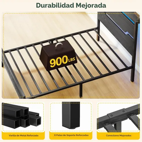 Vista 9 de Homkdom Twin Size Bed Frame with LED, Headboard Shelf & USB Ports