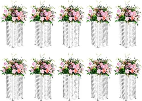 Vista 8 de NUPTIO Soporte para florero de trompeta, 24 pulgadas de alto, dorado, juego de 2 Elegante decoración geométrica de mesa de centro de mesa