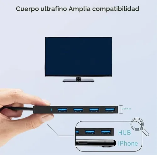 Vista 2 de Hub USB, divisor USB, extensor USB de 4 puertos, adaptador USB multipuerto, concentrador USB 3.0, concentrador USB de 4 puertos USB Splitter USB