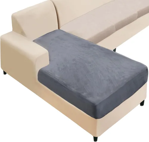 Vista 30 de NAISI Fundas de cojín de sofá de terciopelo elásticas de 1 pieza, fundas de asiento de sofá o respaldo, fundas suaves individuales para sofá Beige