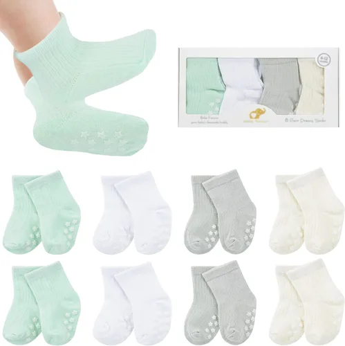 Vista 9 de 8 pares de calcetines de bebé con empuñaduras de algodón antideslizantes calcetines de caminar bonitos regalos para recién nacidos, niñas y niños