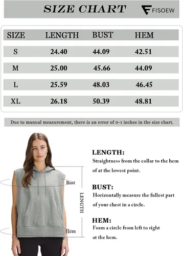 Vista 6 de Fisoew Sudadera sin mangas con capucha para mujer, casual, con cordón lateral, con bolsillos