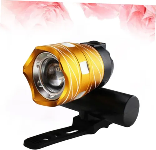 Vista 5 de Mountain Bike Headlight with Adjustable Mounts Wide Beam Battery-Powered LED Flashlight for Night Riding and Safety Compact Gold Bicycle Light for