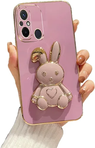 Vista 70 de Funda con soporte de conejo de corazón para Xiaomi Redmi A1, galvanizado suave TPU protector delgado a prueba de golpes con lindo conejito soporte