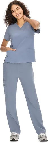Vista 16 de COZYFIT Scrubs for Women Set - V-Neck & Straight Leg Pants with 9 Pockets Negro