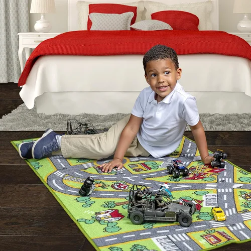Vista 2 de Alfombra infantil con diseño de vida urbana, aprende a divertirse, educativa para niños, sistema de tráfico vial, centro de actividad multicolor