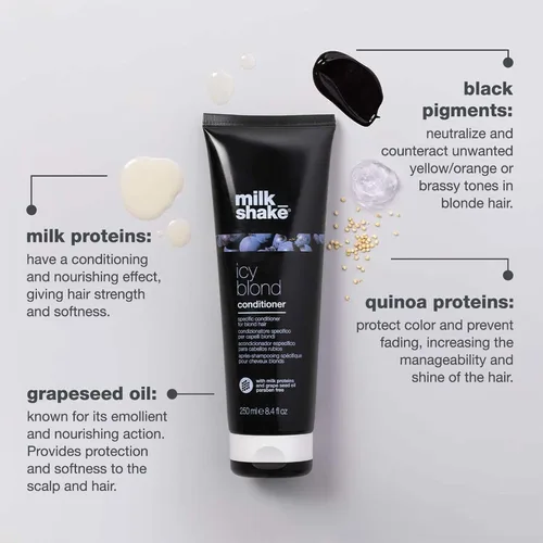 Vista 4 de Acondicionador milk_shake icy blond acondicionador tonificante galardonado con pigmento negro para neutralizar el amarillo y el latón en cabello