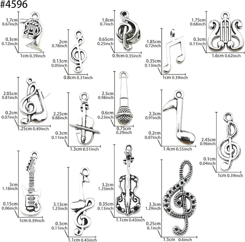 Vista 3 de Dijes de metal de música a granel 70 mezclados para hacer joyas, pulsera, collar, colgante, llavero, álbum de recortes, bricolaje