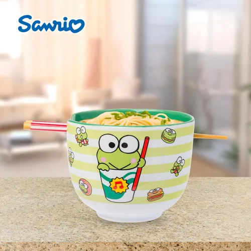 Vista 23 de Silver Buffalo Hello Kitty y sus amigos Chococat - Tazón de cerámica para ramen y arroz con palillos, patrón a cuadros, apto para microondas, 20