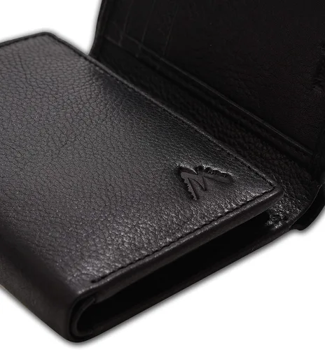 Vista 14 de Cartera de cuero RFID hecha a mano para hombres, elegante cartera de bolsillo frontal triple con 2 ranuras para identificación y 9 tarjetas, Azul