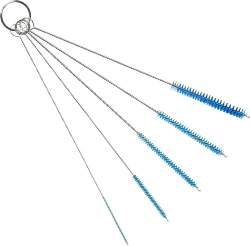 Vista 7 de Juego de cepillos de limpieza de tubos de 10 pulgadas, paquete de 5 cepillos pequeños de nailon extra largos con asas flexibles para botellas Negro