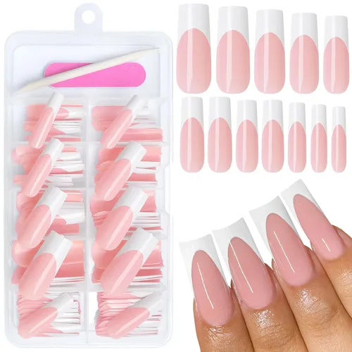 Vista 11 de AddFavor Uñas Postizas de Punta Francesa Cortas, 120 piezas Uñas Postizas Blancas con Punta Francesa Uñas Postizas Cuadradas Nude Uñas Acrílicas