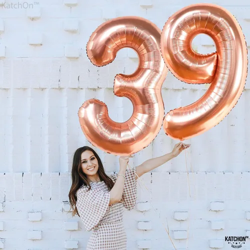 Vista 3 de KatchOn, Globos grandes del número 39, color negro, 40 pulgadas, globos de números 39, decoraciones de cumpleaños de 39 para hombres, globos
