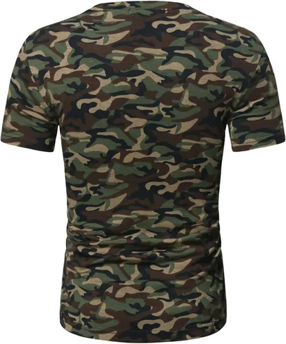 Vista 3 de JEsilunmaMY Camiseta casual de camuflaje con cuello en V para hombre, camiseta de manga corta de camuflaje muscular, para entrenamiento, gimnasio