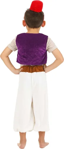 Vista 3 de Disfraz de Aladino de Disney para niños pequeños, con camisa, chaleco, pantalones y sombrero