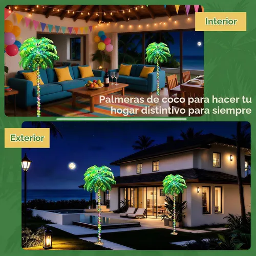 Vista 3 de Ledido - Palmera artificial iluminada de 5 pies, colorida con 3 cocos, 144 luces LED, para exteriores, con control remoto, impermeable, regulable