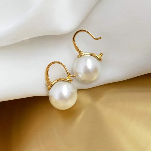 Vista 5 de OwMell Elegant 925 Sterling Silver Pearl Drop Earrings Dangle Stud Gold Plated Earrings for Women Large Size 12mm
