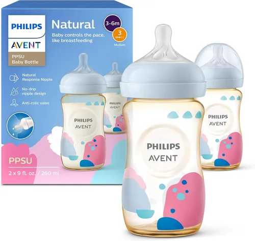 Vista 12 de Philips Avent Biberones naturales de PPSU para bebés, flujo medio, 9 onzas, sin BPA Baby-Controlled Flow, No-Drip Design, Reduces Colic and Gas