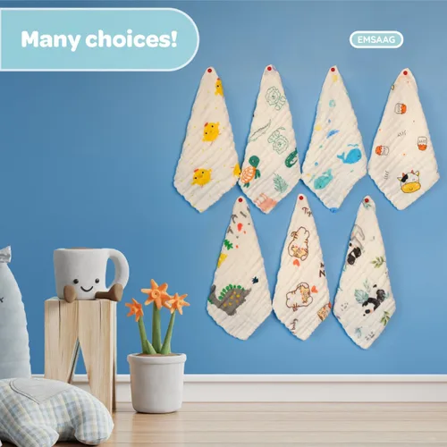 Vista 5 de Toallitas de muselina para bebé, toallitas para recién nacidos, paquete de 7 con patrón de animales, toallas absorbentes para baño y cara