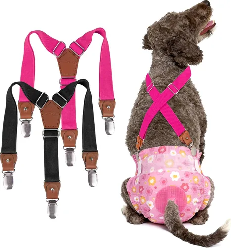 Vista 10 de Pet Soft Tirantes de pañales para perro hembra, 2 piezas, tirantes para falda de perro, vestido, Negro, rosa, marrón, burdeos