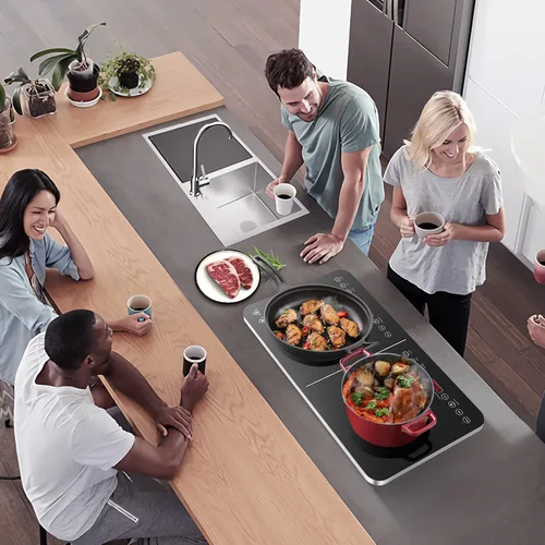 Vista 9 de Aobosi - Cocina de doble inducción, cocina de inducción portátil con control independiente de 2 quemadores, cuerpo ultrafino, 10 temperaturas, 1800