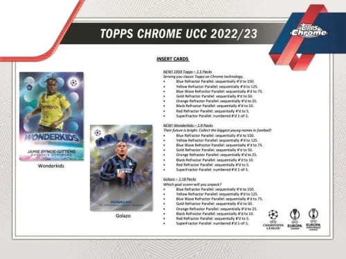 Vista 5 de 2022-23 Topps Chrome UEFA Champions League Soccer Factory Sellado Hobby Lite Box 16 Paquetes de 4 Cartas. 4 Paralelos Raywave en Blanco y Negro Por