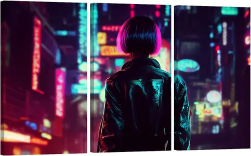 Vista 55 de Lienzo decorativo para pared, diseño de ciudad futurista Cyberpunk para sala de estar, impresión multipanel, obra de arte de cocina, pintura