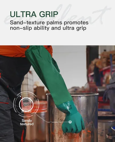 Vista 5 de PACIFIC PPE Guantes de goma resistentes a productos químicos de 26 pulgadas, PVC reutilizables, resistentes al agua con forro de algodón