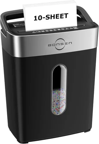Vista 11 de BONSEN - Trituradora para oficina en casa, 8 hojas de papel, tarjetas de crédito, corte cruzado, uso doméstico, papelera de 4 galones, alto nivel