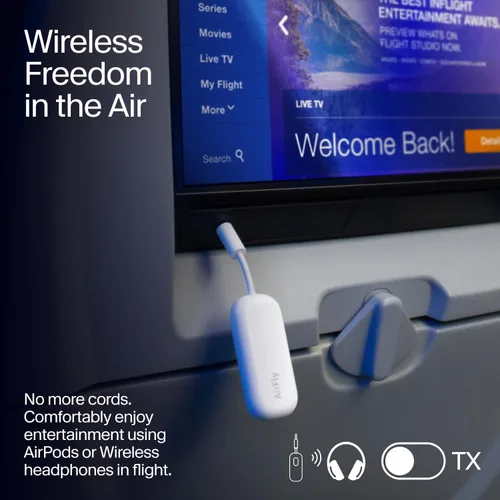 Vista 4 de Twelve South AirFly Pro Adaptador Transmisor/Receptor Bluetooth Inalámbrico para 2 Auriculares, Compartir Audio, Compatible con Jack Auxiliar