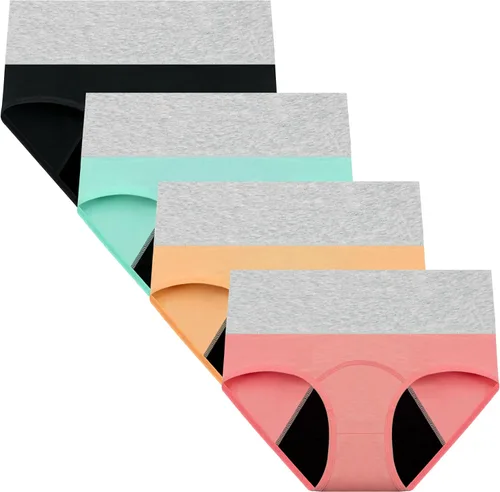Vista 3 de Nalwort Bragas menstruales de algodón para mujer, a prueba de fugas, ropa interior protectora para después del parto 4 negro con forro oscuro