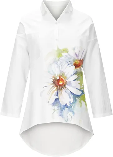 Vista 5 de Camisas con botones para mujer, estilo casual, de manga larga, con estampado floral, con solapa, ajuste holgado, con bolsillo