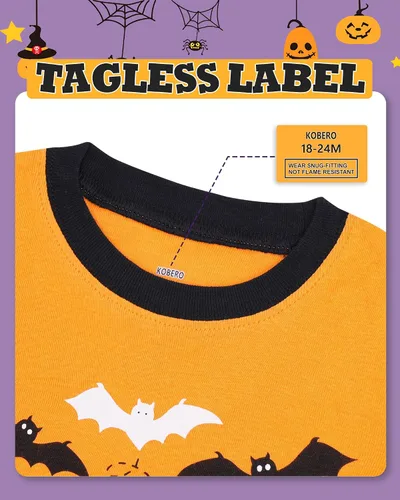 Vista 2 de KOBERO Pijamas de Halloween 100% algodón para niños y niñas de 18 meses-12 años