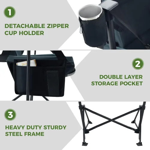 Vista 6 de EVER ADVANCED Hamaca acolchada para camping, silla columpio de gran tamaño resistente con portavasos desmontable, silla mecedora plegable portátil